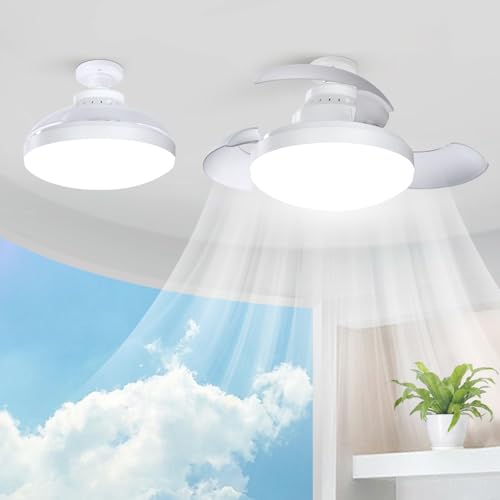Laybasic Deckenventilator mit Beleuchtung, 48W LED Deckenlampe mit Einziehbare Ventilator und APP/Fernbedienung, Klein Leise E27 Sockel Ventilatorlicht, Timer, 4 Windstufen, für Schlafzimmer von Laybasic