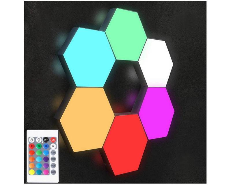 Laybasic LED-Leuchtmittel LED Hexagon Sechseck Gaming Wandleuchte Wandpaneele Beleuchtung, 6 St., Geometry Assembly für Gamer Zimmer Room Decor von Laybasic