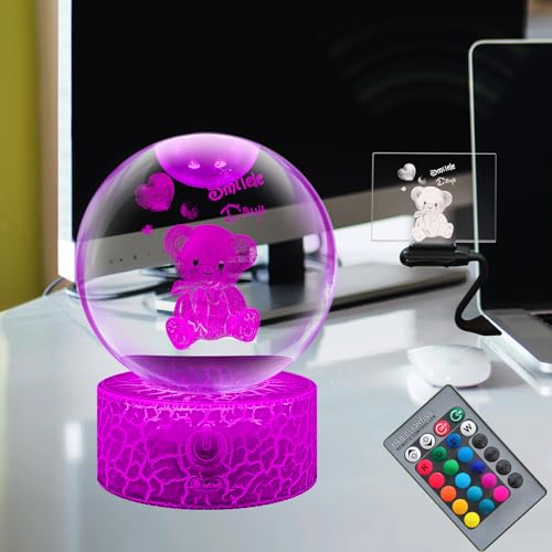 Laysinly 3D Illusion Orb Kristallkugel Nachtlicht Schlafzimmer Dekor Schlaf Bär USB Basis Fernbedienung RGB 16 Farbe ändern 4 Modus Dimmen Schreibtisch Kinderzimmer Lampe Christams Kinder 3,15 Zoll von Laysinly