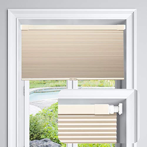 LazBlinds Jalousie, schnurlos, zellular, für Fenster, kein Werkzeug, kein Bohren, Verdunklung, für Fenstergröße 61 x 162,5 cm (B x H), weiche Cremefarbe von LazBlinds