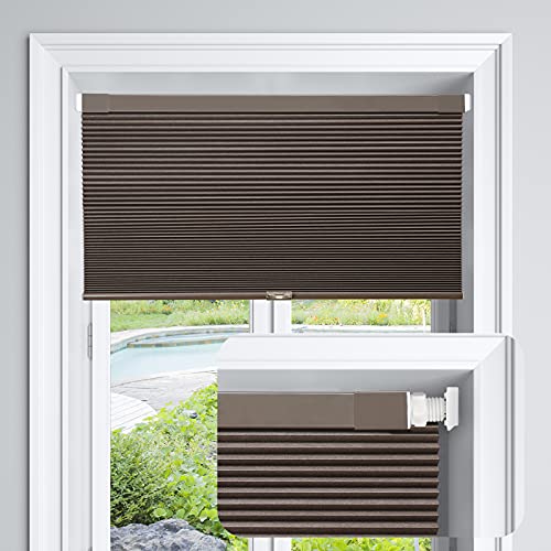 LazBlinds Jalousie, schnurlos, zellular, für Fenster, kein Werkzeug, kein Bohren, Verdunklung, für Fenstergröße 67 x 163 cm (B x H), dunkles Kaffeebraun von LazBlinds