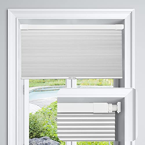 LazBlinds Jalousie, schnurlos, zellular, für Fenster, kein Werkzeug, kein Bohren, Verdunklung, für Fenstergröße 85 x 163 cm (B x H), Silberweiß von LazBlinds