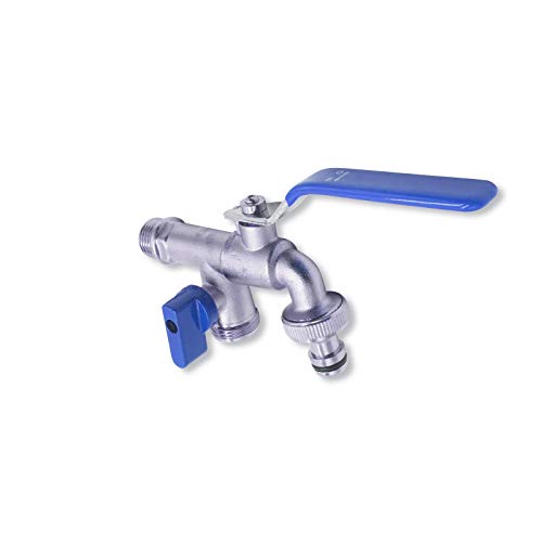 Doppel Guss Wasserhahn für Garten oder Waschmaschine Gartenhahn blau 2 Anschlüsse 3/4 Zoll von Lazardo