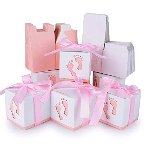 Lazeny 50x Gastgeschenk Geschenkbox Baby Füße Süßigkeiten Box Bonboniere Box Kartonage Schachtel Kasten Favous Box für Hochzeit Geburtstag Babyparty Taufe Kinder Party Weihnachten Tischdeko-Rosa von Lazeny