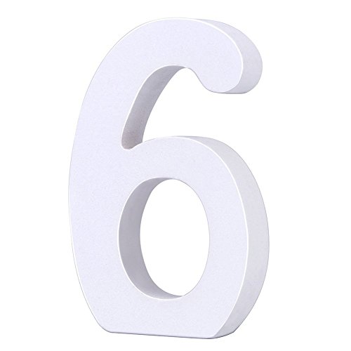 Lazeny DIY Holz Nummer Zahlen Hochzeit Zubehör Weiß 0-9 Holzzahlen Handwerk Ornamente für Geburtstag Feier Karneval Party Fotografie Requisiten Home Anzahl Tisch Dekorationen (6) von Lazeny