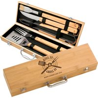 "5-Teiliges Bambus-Grillset "Kill It & Grill It" -Design, Individuelles Grillwerkzeugset Im Jägerstil, Grillgeschenk Zum Vatertag, Geschenk von LazerDesigns