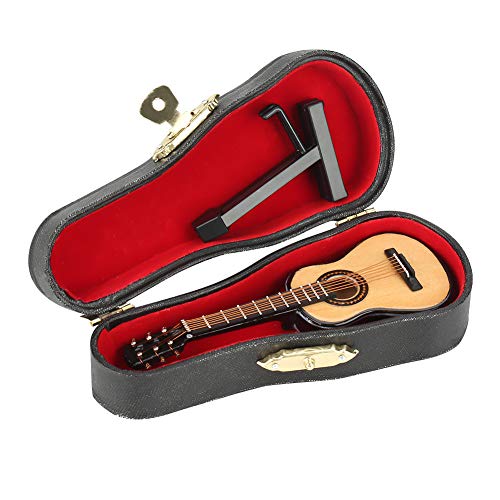 Lazmin Miniatur-Gitarrenmodell, Holzgitarreninstrument-Ornament mit Ständer und Koffer, für Heimdekoration, Geschenke für Kinder, Freunde von Lazmin112