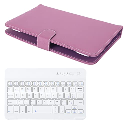 Lazmin Tragbare Bluetooth-Tastatur mit Telefonhalter, 7-Zoll-Wireless-Tastatur Ultra Slim mit PU-Ledertasche für 4,5-6,8-Zoll-Bildschirmtelefone(Lila) von Lazmin