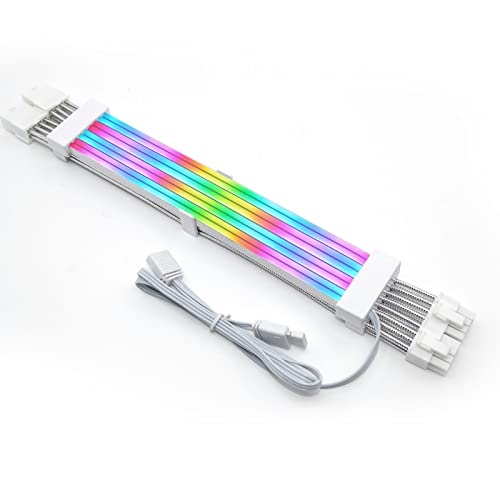 ARGB-Verlängerungskabel mit Ummantelung, Flexible 5-V-18-AWG-RGB-Netzteilkabel, Unterstützt Synchronisiertes Netzteilkabel, Motherboard-Netzkabel, mit Mehreren Farbmodi (Doppelte 8PIN-Grafikkarte) von Lazmin112