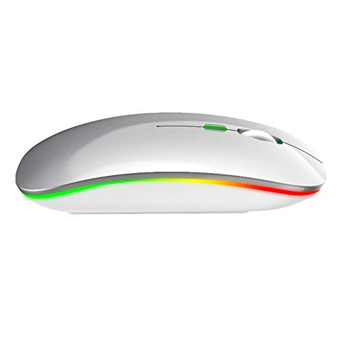 Drahtlose 2,4-GHz-Buntlicht-Gaming-Maus, dreistufige DPI-einstellbare Computermaus USB-wiederaufladbare optische PC-Mäuse für Windows/XP/Vista/Me(Silber) von Lazmin112