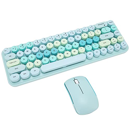 Kabellose Tastatur-Maus-Kombination, 2,4 G, 68 Runde Tastenkappen, Niedliche Retro-Tastatur-Maus, 800, 1200, 1600 DPI-Einstellung, Tastatur- und Maus-Kombination, für Family Office (Blaue Mischfarbe) von Lazmin112