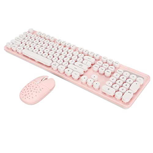 Kabellose Tastatur- und Maus-Kombination, 2,4 G Kabellose Retro-Tastaturmaus in Reiner Farbe, 800, 1600, 2400 DPI-Anpassung, Kabellose Maus mit Runden Tastenkappen und Ziffernblock (Rosa Tafel) von Lazmin112