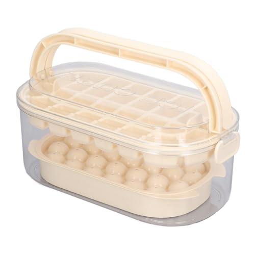Lazmin112 2 Tabletts Runde Quadratische Eiswürfelschalen mit Deckel Ice Cupf Formen Schaufel und 54 Eiswürfel, Tragbare Aufbewahrungsbox mit Griffen, Staub und Geruchsvorbeugung (Beige (weicher von Lazmin112