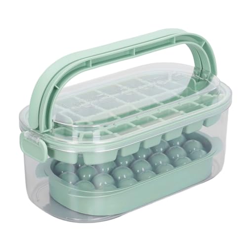 Lazmin112 2 Tabletts Runde Quadratische Eiswürfelschalen mit Deckel Ice Cupf Formen Schaufel und 54 Eiswürfel, Tragbare Aufbewahrungsbox mit Griffen, Staub und Geruchsvorbeugung (GREEN) von Lazmin112