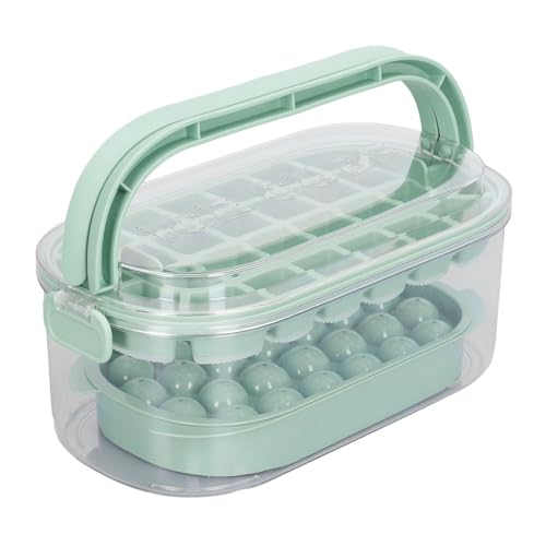 Lazmin112 2 Tabletts Runde Quadratische Eiswürfelschalen mit Deckel Ice Cupf Formen Schaufel und 54 Eiswürfel, Tragbare Aufbewahrungsbox mit Griffen, Staub und Geruchsvorbeugung (Grün (weicher von Lazmin112