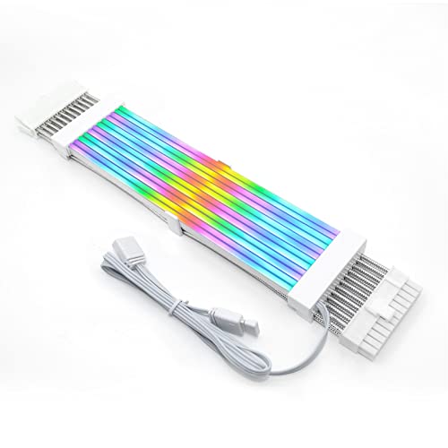 Lazmin112 ARGB-Verlängerungskabel mit Ummantelung, Flexible 5-V-18-AWG-RGB-Netzteilkabel, Unterstützt Synchronisiertes Netzteilkabel, Motherboard-Netzkabel, mit Mehreren Farbmodi (24Pin) von Lazmin112