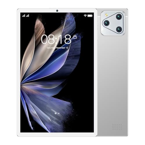 Lazmin112 Android 14 Tablet, 10 Zoll Tablet mit 6 GB RAM 128 GB ROM, MT6735 Octa Core CPU, 8 MP 20 MP Dual-Kamera, 8000 MAh Akku, Smart Call Tablet für Android 14 (Silver) von Lazmin112