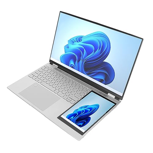 Lazmin112 Doppelbildschirm-Laptop, 15,6-Zoll-IPS-Narrow-Edge-Display, 7-Zoll-HD-Sekundärbildschirm, Fingerabdruck-Entsperrung, 2,4G 5G Dualband-WLAN, 11 (16 GB + 1 TB EU-Stecker) von Lazmin112