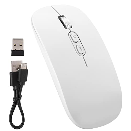 Lazmin112 Drahtlose Maus, 2,4 GHz Kabellose Wiederaufladbare Tragbare Maus mit USB-Empfänger, Mute Slim Ergonomische Computer Optische Mäuse Kompatibel mit PC/Laptop/Desktop für Heim/Büro (Weiss) von Lazmin112