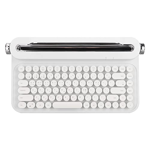 Lazmin112 Drahtlose Schreibmaschinentastatur, 86 Tasten, Kompakte Retro-Bluetooth 5.0-Tastatur, mit Integriertem Telefon-Tablet-Ständer, Kompatibel mit Windows, Android, IOS (Weiss) von Lazmin112