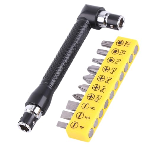 Lazmin112 L-Förmiger 1/4-Zoll-Innenskant-Steckschlüssel, Doppelkopf, MIT 10 SCHRABENDREHER-BITS, STABILEN EISEN, PEQUEMER GRIFER, GEIGNET FÜH METALL-UND HOLZARBEICHER von Lazmin112