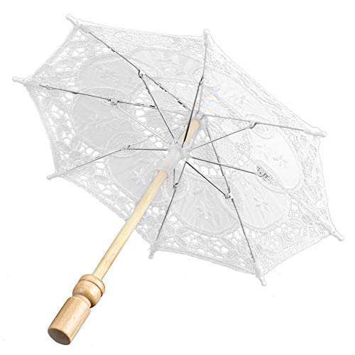 Lazmin112 Spitzen-Regenschirm, Vintage-Braut-Spitzen-Regenschirm, Holzgriff, Stock-Regenschirm, Party-Hochzeits-Accessoires, Foto-Requisite, 11,4 Zoll klein(Weiße Trompete) von Lazmin112