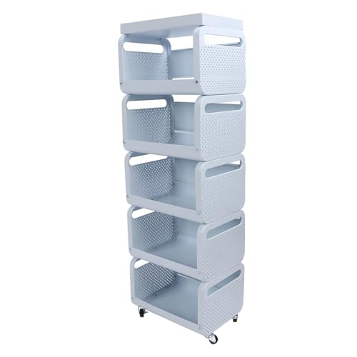 Mobile Regale, Starke Tragverlagerung Anti -Flecken -Beschichtungsboden Stehbarer Utility Organizer Regal mit Abschließbaren Rädern für die Küche (5 Etagen) von Lazmin112