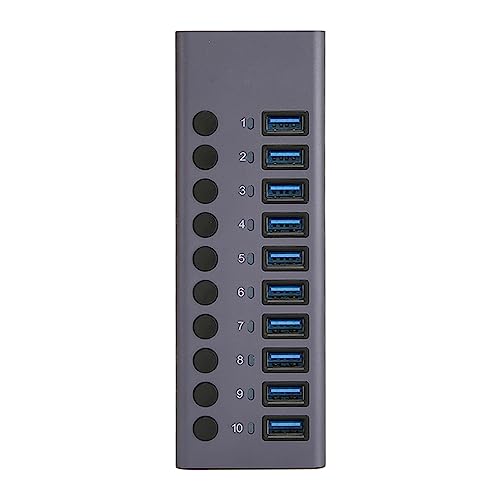 USB 3.0 Hub, 10 Ports Einzelschalter USB Powered Hub, Aluminiumlegierung 5 Gbps Übertragung Schreibtisch Laptop Hub, für Computer Laptop HDD, 100 Bis 240V von Lazmin112