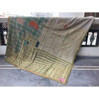 Wohnkultur Vintage Kantha Quilt, Patchwork Handgefertigte Baumwolle Sari Decke, Boho Decke von LazuWork