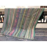 Vintage Kantha Quilt Handgemachter Patchwork Sari Überwurf Aus Baumwolle von LazuWork