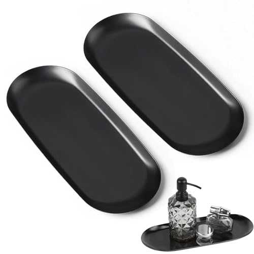 2 Stück Tablett Schwarz Deko tablett Tablett Schwarz Deko Dekotablett Deko tablett Edelstahl Ablageschale Metall Tablett serviertablett für Kosmetik Schmuck Kerzen Dessert von Lazulithic