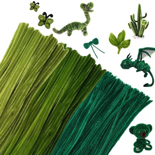 300 Skt Pfeifenreiniger 3 Farben Pfeifenreiniger Helle zum Basteln Pfeifenputzer Zum Basteln Chenilledraht Pfeifenputzer Biegeplüsch Basteldraht für DIY Handwerksprojekte (Grün) von Lazulithic