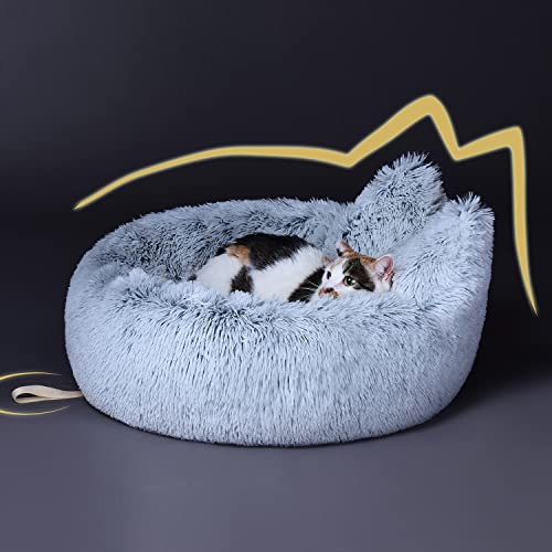 Lazy Rabbit Katzenbett, flauschig, beruhigend, Plüsch, Donut-Kissen, Größe L (58.6 x 25.4 cm), für Katzen und kleine Hunde mit einem Gewicht von weniger als 11.3 kg, rutschfest, grau von Lazy Rabbit