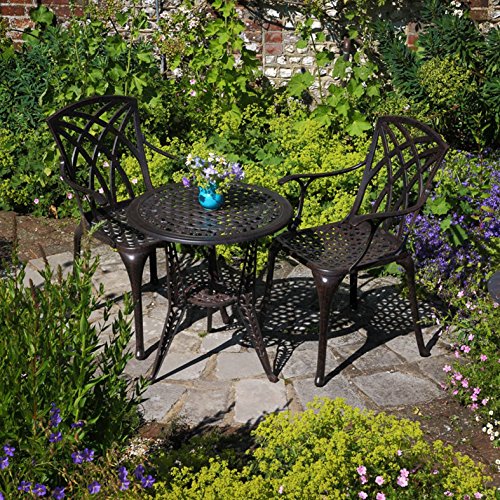 Lazy Susan, Ivy-Bistro-Tisch aus Aluguss mit 2 Stühlen | Garten-Set | Antik-Bronze | Aluminium | 3 Jahre Garantie | (2 x April Stühlen) von Lazy Susan
