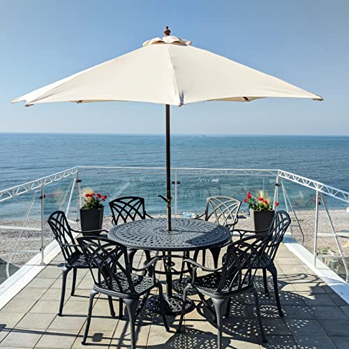 Lazy Susan 120 cm Alice Gartentisch in Schiefergrau mit 6 April Stühlen mit grünen Sitzkissen | Nachhaltiges Sandguss-Aluminium | Wetterfest | Rostfrei | Wartungsarm | 3 Jahre Garantie von Lazy Susan