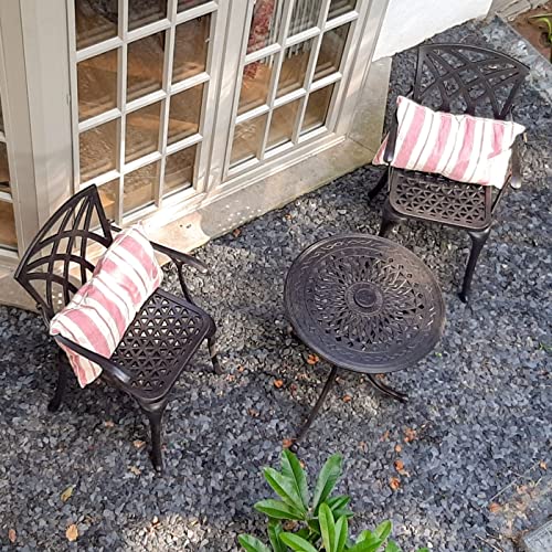 Lazy Susan 80 cm Runder Anna Gartentisch in Antik Bronze mit 2 April Stühlen und terrakotta Sitzkissen | Nachhaltiges Sandguss-Aluminium | Wetterfest | Rostfrei | Wartungsarm | 3 Jahre Garantie von Lazy Susan