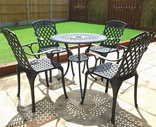 Lazy Susan 80 cm Runder Anna Gartentisch in Antik Bronze mit 4 Rose Stühlen und terrakotta Sitzkissen | Nachhaltiges Sandguss-Aluminium | Wetterfest | Rostfrei | Wartungsarm | 3 Jahre Garantie Lazy Susan 80 cm Runder Anna Gartentisch in Antik Bronze mit 4 Rose Stühlen und terrakotta Sitzkissen | Nachhaltiges Sandguss-Aluminium | Wetterfest | Rostfrei | Wartungsarm | 3 Jahre Garantie von Lazy Susan