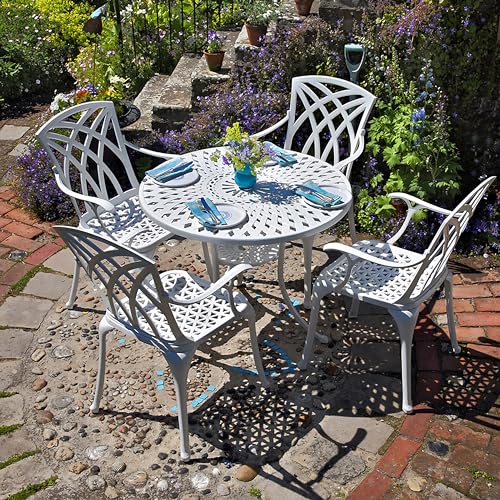 Lazy Susan 88 cm Runder Mia Gartentisch in Weiß mit 4 April Stühlen, Ohne Sitzkissen | Nachhaltiges Sandguss-Aluminium | Wetterfest | Rostfrei | Wartungsarm | 3 Jahre Garantie Lazy Susan 88 cm Runder Mia Gartentisch in Weiß mit 4 April Stühlen, Ohne Sitzkissen | Nachhaltiges Sandguss-Aluminium | Wetterfest | Rostfrei | Wartungsarm | 3 Jahre Garantie von Lazy Susan