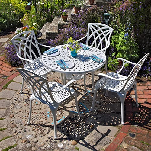 Lazy Susan 88 cm Runder Mia Gartentisch in Weiß mit 4 April Stühlen und grünen Sitzkissen | Nachhaltiges Sandguss-Aluminium | Wetterfest | Rostfrei | Wartungsarm | 3 Jahre Garantie Lazy Susan 88 cm Runder Mia Gartentisch in Weiß mit 4 April Stühlen und grünen Sitzkissen | Nachhaltiges Sandguss-Aluminium | Wetterfest | Rostfrei | Wartungsarm | 3 Jahre Garantie von Lazy Susan
