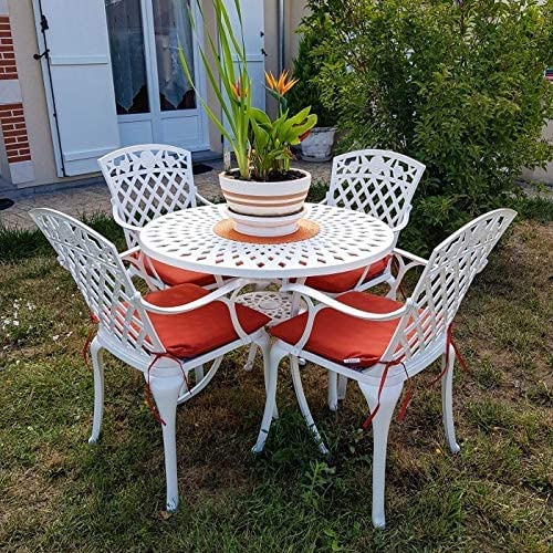 Lazy Susan 88 cm Runder Mia Gartentisch in Weiß mit 4 Rose Stühlen und Sitzkissen in Terrakotta | Nachhaltiges Sandguss-Aluminium | Wetterfest | Rostfrei | Wartungsarm | 3 Jahre Garantie Lazy Susan 88 cm Runder Mia Gartentisch in Weiß mit 4 Rose Stühlen und Sitzkissen in Terrakotta | Nachhaltiges Sandguss-Aluminium | Wetterfest | Rostfrei | Wartungsarm | 3 Jahre Garantie von Lazy Susan