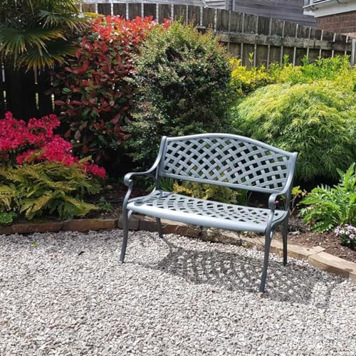 Lazy Susan Jasmine Gartenbank in Schiefergrau | Terrakotta Kissen | Sandguss-Aluminium | Wetterfest | Rostfrei | 3 Jahre Garantie von Lazy Susan