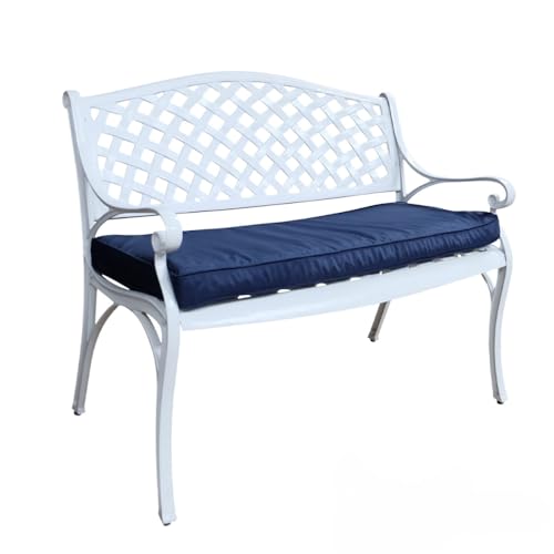 Lazy Susan Jasmine Gartenbank in Weiß | Blaue Kissen | Sandguss-Aluminium | Wetterfest | Rostfrei | 3 Jahre Garantie von Lazy Susan