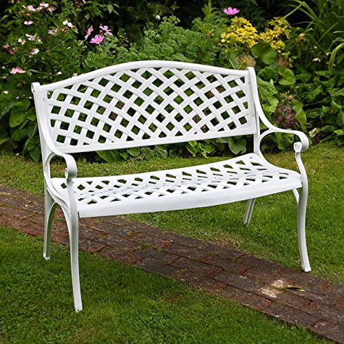 Lazy Susan Jasmine Gartenbank in Weiß | Terrakotta Kissen | Sandguss-Aluminium | Wetterfest | Rostfrei | 3 Jahre Garantie von Lazy Susan