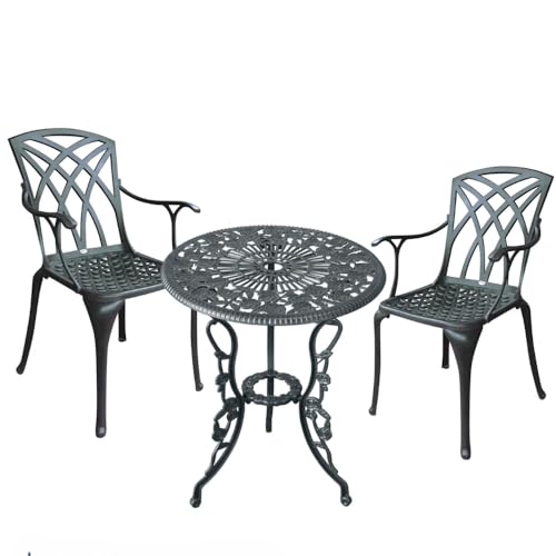 Lazy Susan London Rose Bistrotisch | Rund | 2-Sitzer | wartungsfrei | wetterfest | Sandguss-Aluminium | Antik Bronze | April-Stühle von Lazy Susan