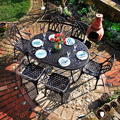 Lazy Susan Ovaler June Gartentisch in Antik Bronze mit 6 April Stühlen | Sandguss-Aluminium | Wetterfest | Rostfrei | Wartungsarm | 3 Jahre Garantie Lazy Susan Ovaler June Gartentisch in Antik Bronze mit 6 April Stühlen | Sandguss-Aluminium | Wetterfest | Rostfrei | Wartungsarm | 3 Jahre Garantie von Lazy Susan