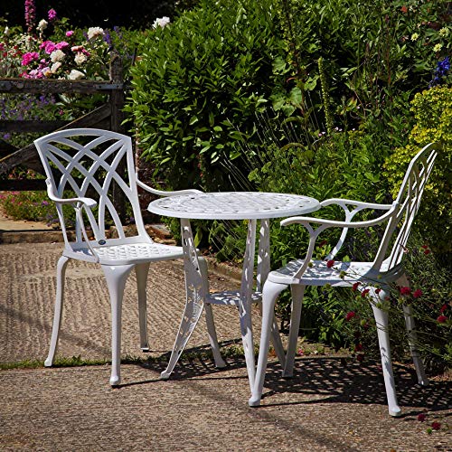 Lazy Susan - Rose Bistrotisch mit 2 Stühlen | Rundes Gartenmöbel Set aus Metall | Weiß | April Stühle | 3 Jahre Garantie von Lazy Susan