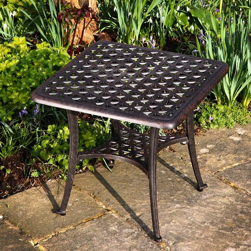 Lazy Susan Sandra Couchtisch in antik Bronze | Quadratischer Metall-Gartenbeistelltisch | Wetterfest | Wartungsfrei | Aluminiumguss | 3 Jahre Garantie von Lazy Susan