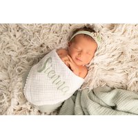 Musselin Babydecke, Kinderwagendecke Personalisiert, Neues Baby Geschenk, Wrap, Neugeborene Decke, Dusche Geschenk von LazyBunnyStudio