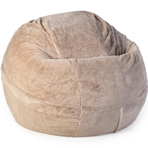 LazySof Bean Bag Sitzkissen Sessel Sitzsack-Sesselbezug (ohne Füllstoff) Weich Künstliches Kaninchenfell Waschbar Lazy Lounger für Erwachsene und Kinder,Khaki,4Ft von LazySof