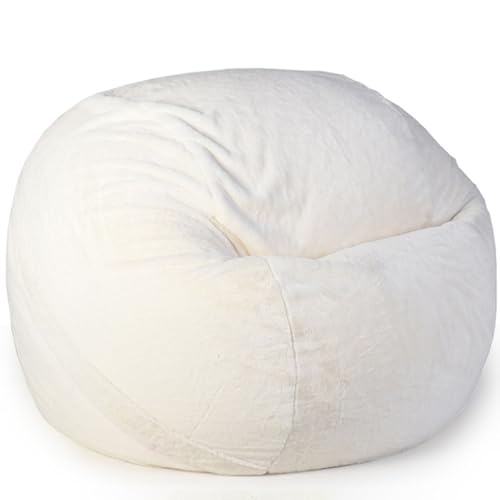 LazySof Bean Bag Sitzkissen Sessel Sitzsack-Sesselbezug (ohne Füllstoff) Weich Künstliches Kaninchenfell Waschbar Lazy Lounger für Erwachsene und Kinder,Weiß,3.5Ft von LazySof